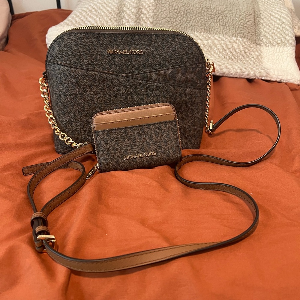Michael Kors Brown Crossbody Bag and Card Holder Set